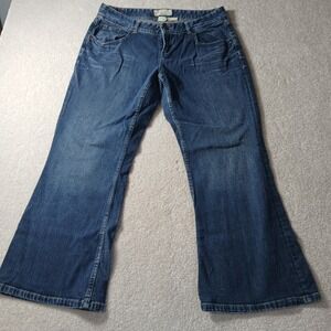 Maurices Adison Flare Jeans Womens 16 Short Blue Denim Wide Leg High Rise